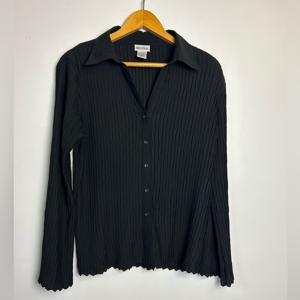 Vtg Y2K Nicola Long Sleeve Accordion Button Down Top Size L Academic Preppy